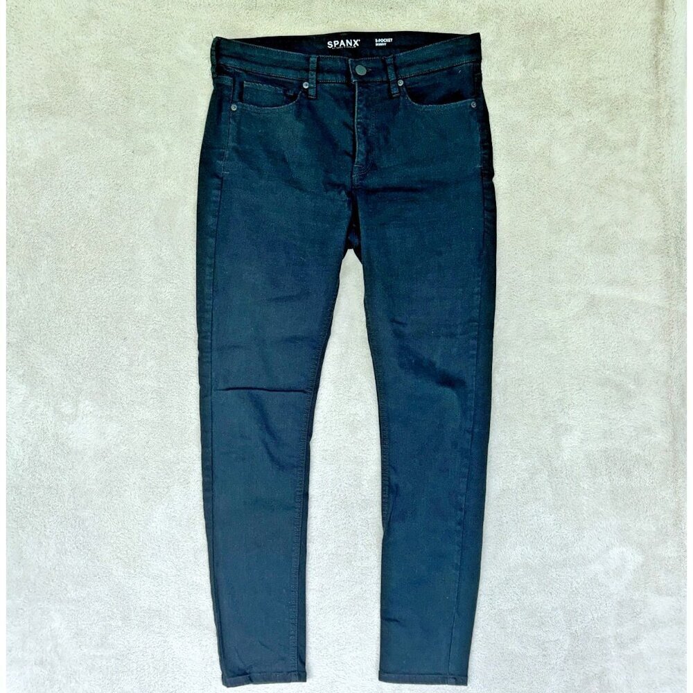 Spanx 5-Pocket Black Wash Skinny Jeans Womens Size 30 Stretch 34" x 31"